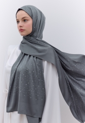 STRASS TAŞLI İPEKSİ ŞAL FÜME