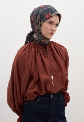 EVELYNE DESEN PAMUKLU VİSKON EŞARP SİYAH