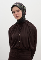 FLOWER RAIN DESEN PAMUKLU VİSKON EŞARP SİYAH