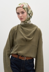 FLOWER RAIN DESEN PAMUKLU VİSKON EŞARP SOFT YEŞİL