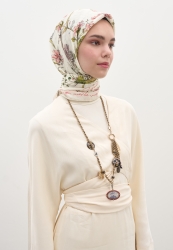 GARDEN JOY DESEN PAMUKLU VİSKON EŞARP BEJ