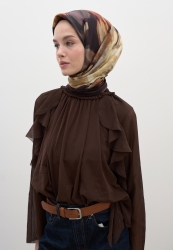 GARDENIA DESEN PAMUKLU VİSKON EŞARP KAHVE