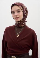 JENEPHIE PATTERNED COTTON VISCOSE SCARF BURGUNDY