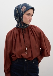 JENEPHIE DESEN PAMUKLU VİSKON EŞARP LACİVERT