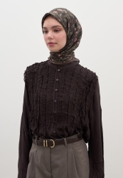 LEANA PATTERNED COTTON VISCOSE SCARF DARK BROWN