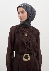 LEANA DESEN PAMUKLU VİSKON EŞARP LACİVERT