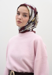 LOTUS DESEN PAMUKLU VİSKON EŞARP BORDO