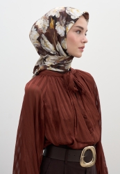 LOTUS DESEN PAMUKLU VİSKON EŞARP SICAK KAHVE