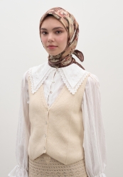 MAGNOLIA DESEN PAMUKLU VİSKON EŞARP SICAK KAHVE