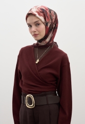 MIDNIGHT FLORAL PATTERNED COTTON VISCOSE SCARF BURGUNDY