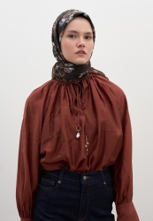 MIDNIGHT ROSE PATTERNED COTTON VISCOSE SCARF CHOCOLATE BROWN