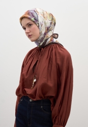 NERISSA DESEN PAMUKLU VİSKON EŞARP FÜME