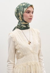 REVERIE PATTERNED COTTON VISCOSE SCARF PETROL