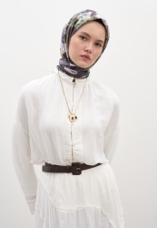 ROSE BREEZE DESEN PAMUKLU VİSKON EŞARP PATLICAN MORU