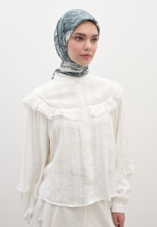 SECRET ELEGANCE DESEN PAMUKLU VİSKON EŞARP PETROL