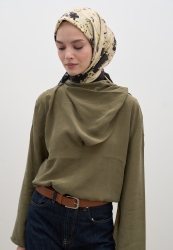 TINY PLUMERIA DESEN PAMUKLU VİSKON EŞARP SİYAH