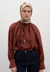 VANILLA BLOSSOM DESEN PAMUKLU VİSKON EŞARP SICAK KAHVE