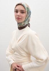 VINTAGE GARDEN DESEN PAMUKLU VİSKON EŞARP FINDIK KABUĞU