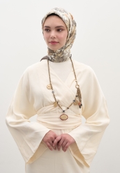 VINTAGE GARDEN DESEN PAMUKLU VİSKON EŞARP FÜME