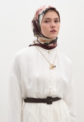 VINTAGE ROSE DESEN PAMUKLU VİSKON EŞARP BORDO