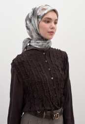 VINTAGE ROSE DESEN PAMUKLU VİSKON EŞARP FÜME