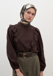 VINTAGE ROSE DESEN PAMUKLU VİSKON EŞARP KAHVE