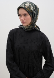 WISTERIA DESEN PAMUKLU VİSKON EŞARP SİYAH