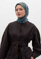 FLOWER RAIN DESEN PAMUKLU VİSKON EŞARP MAVİ