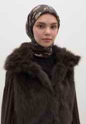 JENEPHIE PATTERNED COTTON VISCOSE SCARF DARK BROWN