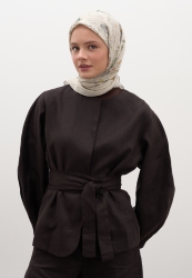 JENEPHIE PATTERNED COTTON VISCOSE SCARF STONE