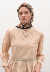 JUDITH PATTERNED COTTON VISCOSE SCARF BLACK