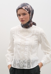 MADELEINE PATTERNED COTTON VISCOSE SCARF GREY MADELEINE PATTERNED COTTON VISCOSE SCARF GREY