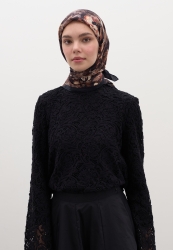 MADELEINE PATTERNED COTTON VISCOSE SCARF BLACK MADELEINE PATTERNED COTTON VISCOSE SCARF BLACK