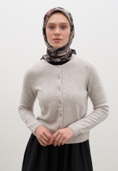 MAGNOLIA DESEN PAMUKLU VİSKON EŞARP SİYAH