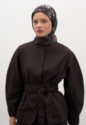 MIDNIGHT ROSE PATTERNED COTTON VISCOSE SCARF DARK BROWN