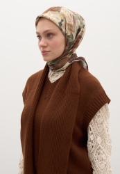 ROSE BREEZE DESEN PAMUKLU VİSKON EŞARP SICAK KAHVE