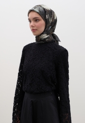 ROSINE DESEN PAMUKLU VİSKON EŞARP SİYAH