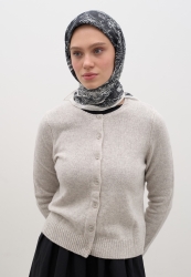 SECRET ELEGANCE PATTERNED COTTON VISCOSE SCARF NAVY