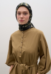 TINY DAISY PATTERNED COTTON VISCOSE SCARF BLACK