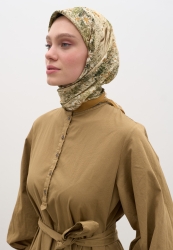 TINY DAISY PATTERNED COTTON VISCOSE SCARF EARTH