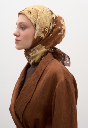 TINY PLUMERIA PATTERNED COTTON VISCOSE SCARF BRICK