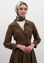 TINY PLUMERIA DESEN PAMUKLU VİSKON EŞARP TOZLU KAHVE