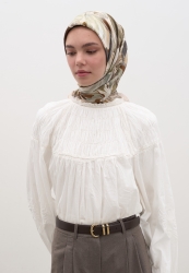 VANILLA BLOSSOM DESEN PAMUKLU VİSKON EŞARP BEJ