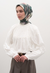 VINTAGE ROSE DESEN PAMUKLU VİSKON EŞARP YEŞİL