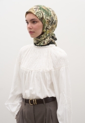 VINTAGE GARDEN DESEN PAMUKLU VİSKON EŞARP YEŞİL