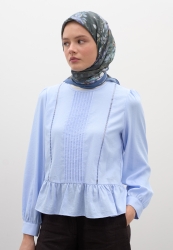 WISTERIA DESEN PAMUKLU VİSKON EŞARP MAVİ