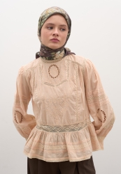 WISTERIA DESEN PAMUKLU VİSKON EŞARP TOZLU KAHVE