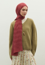 NARA PAMUK FLOŞ JAKARLI ŞAL KİRAZ ÇİÇEĞİ