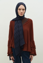 NARA PAMUK FLOŞ JAKARLI ŞAL KOYU LACIVERT