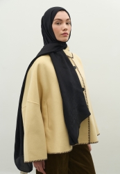 MONOGRAM PAMUK FLOŞ JAKARLI ŞAL SİYAH